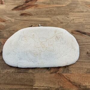 Vintage White Beaded Clutch Handbag Evening‎ Wedding Party Formal Bag